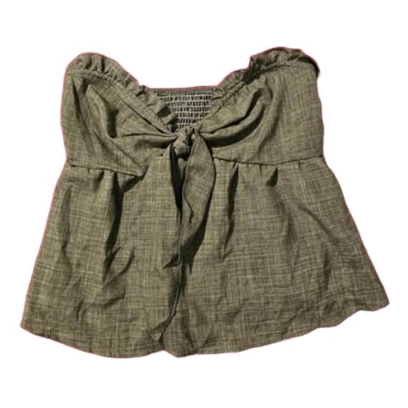 SHEIN Olive Green Strapless Peplum Tie Front Ruffle Boho Style Top Womens‎ Large - Picture 2 of 4